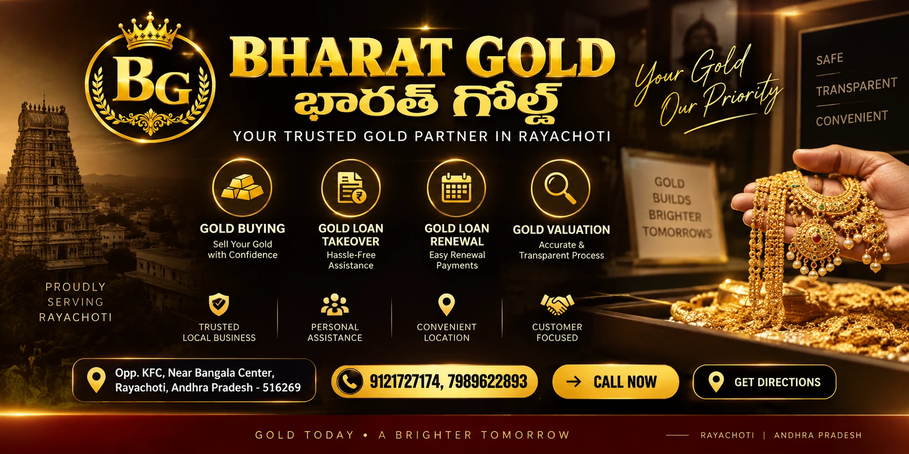 Bharat Gold Rayachoti services including gold buying, loan takeover, renewal and valuation